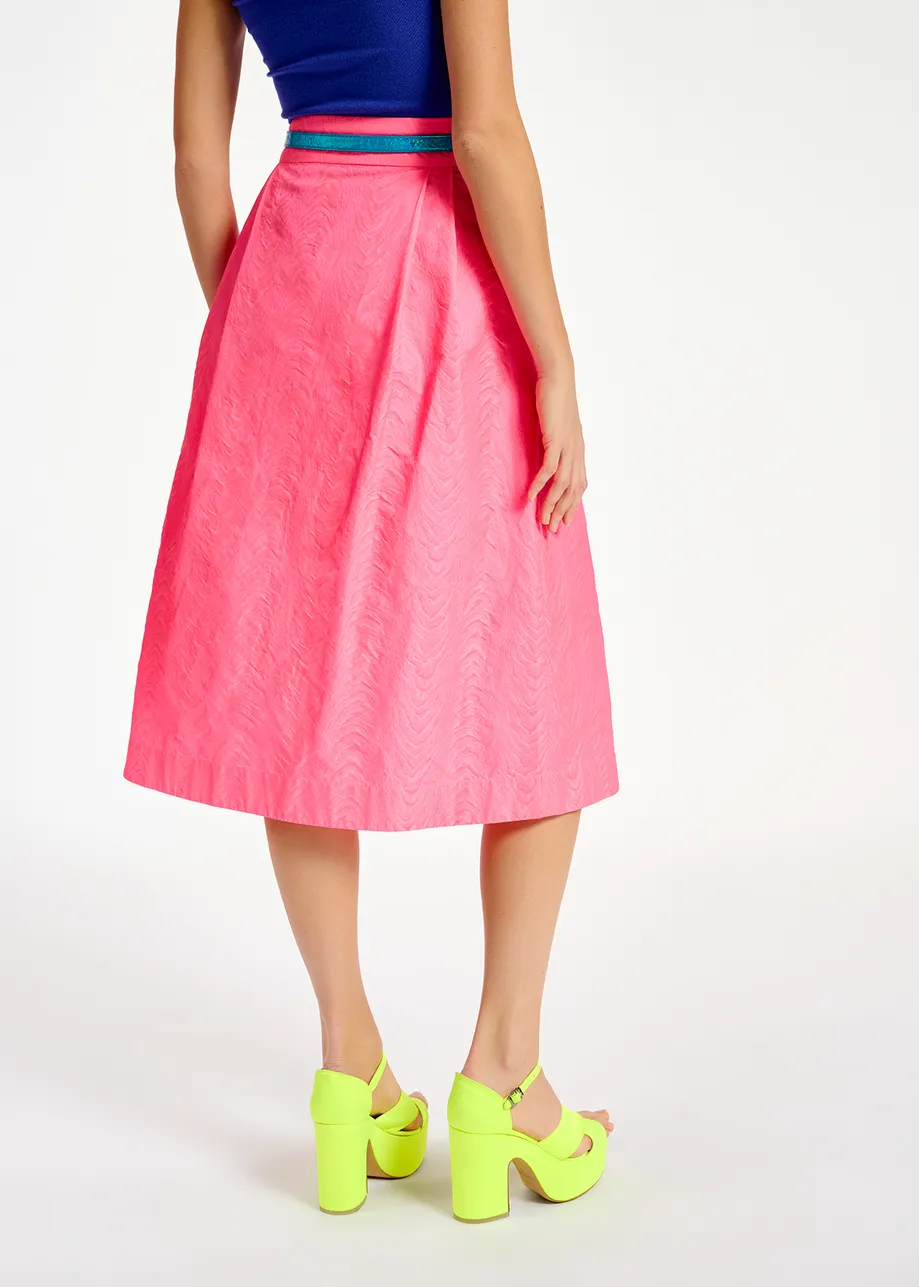 Neon pink jacquard midi-length wrap skirt