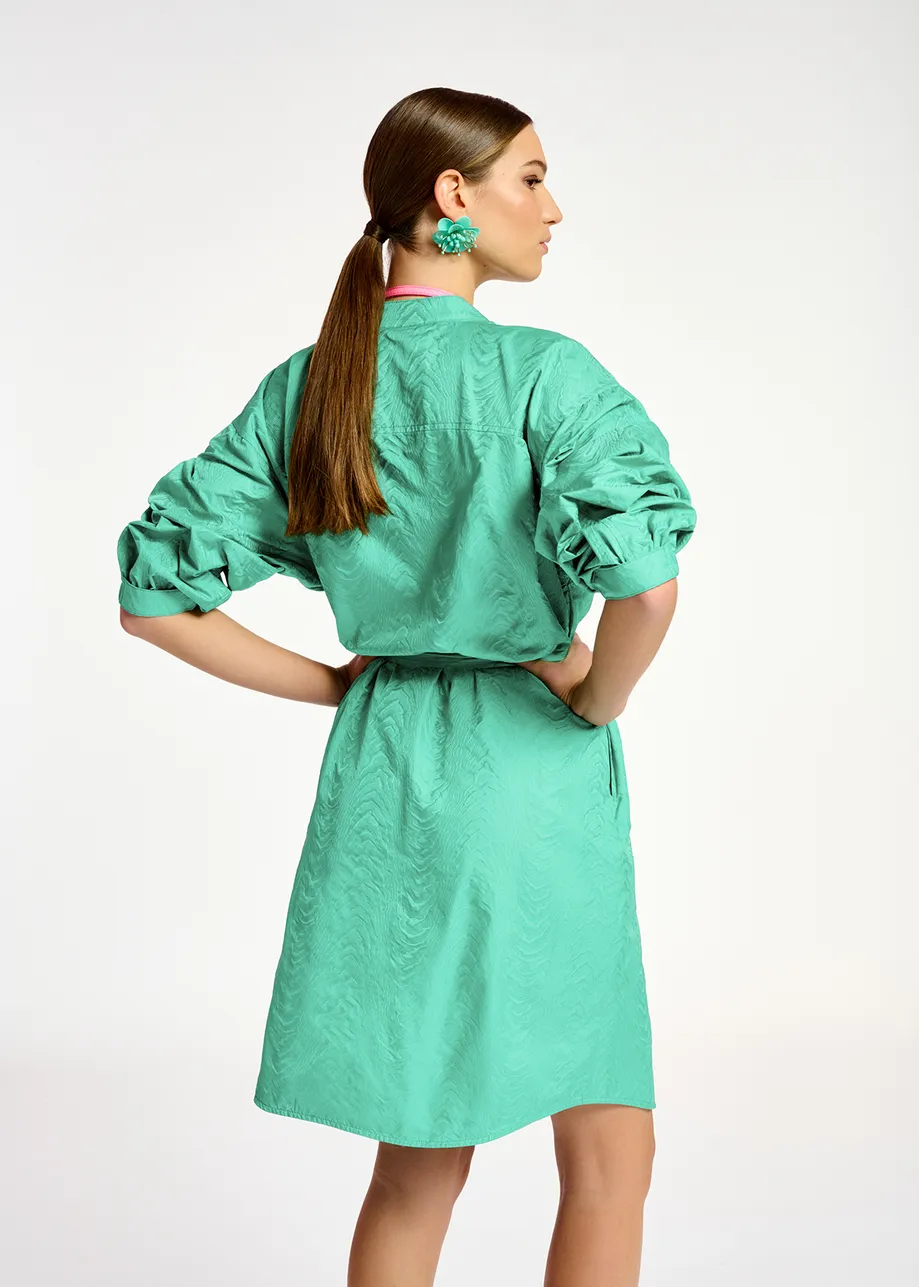 Turquoise jacquard shirt dress