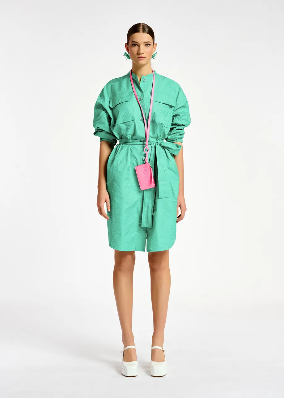Turquoise jacquard shirt dress