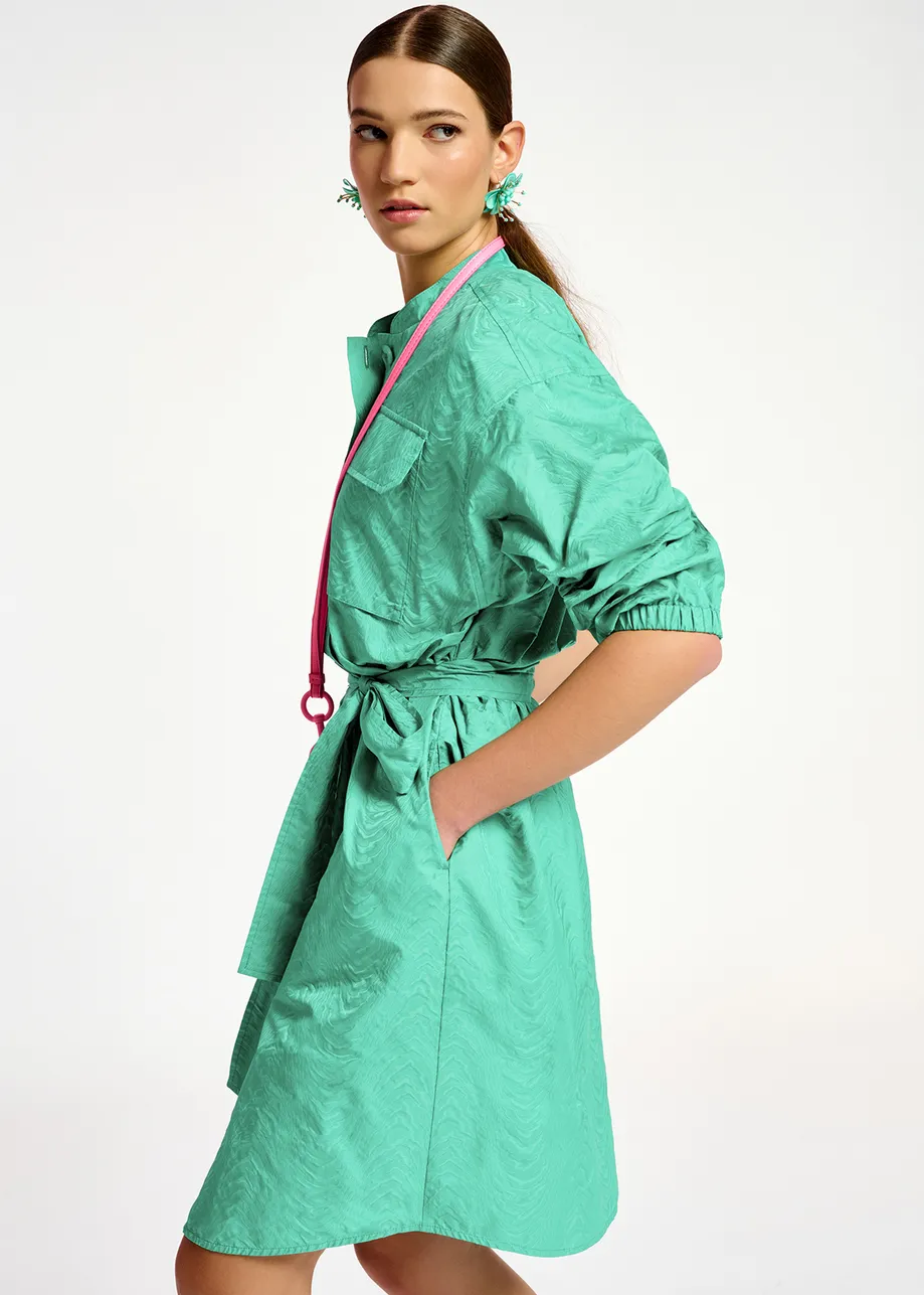 Turquoise jacquard shirt dress