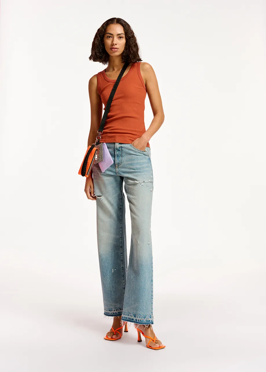 Dark orange organic cotton-jersey tank top