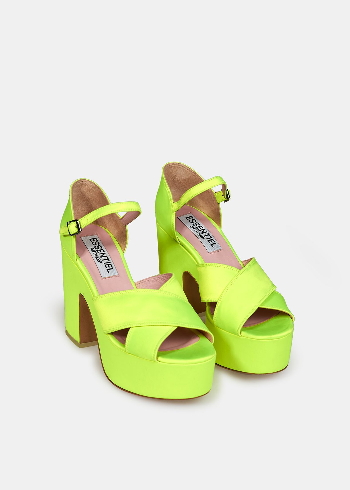 Neon yellow satin platform sandals | Essentiel Antwerp Europe