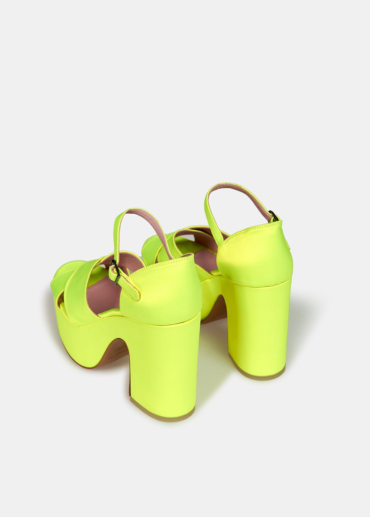 Neon yellow satin platform sandals | Essentiel Antwerp Europe