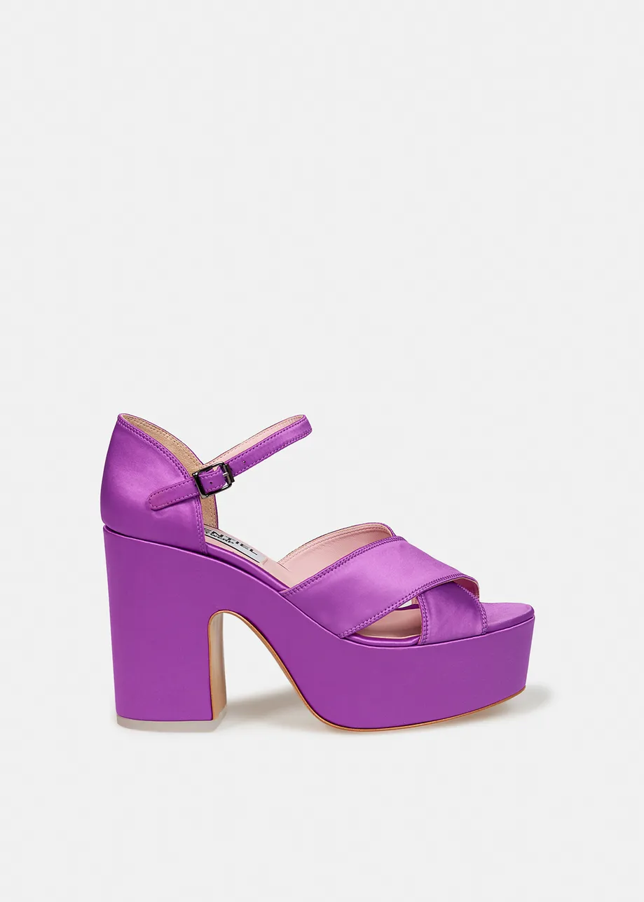 Purple satin platform sandals
