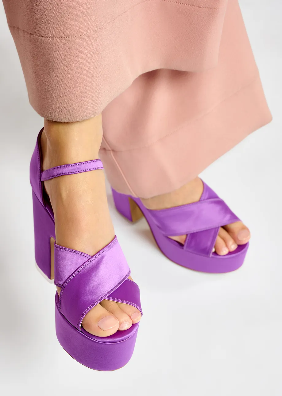 Purple satin platform sandals