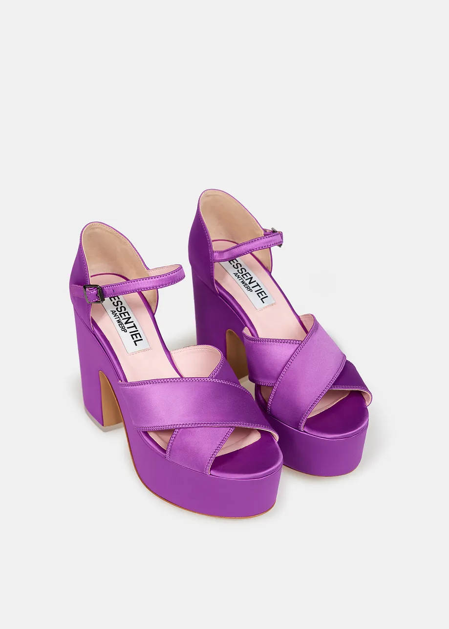 Purple satin platform sandals