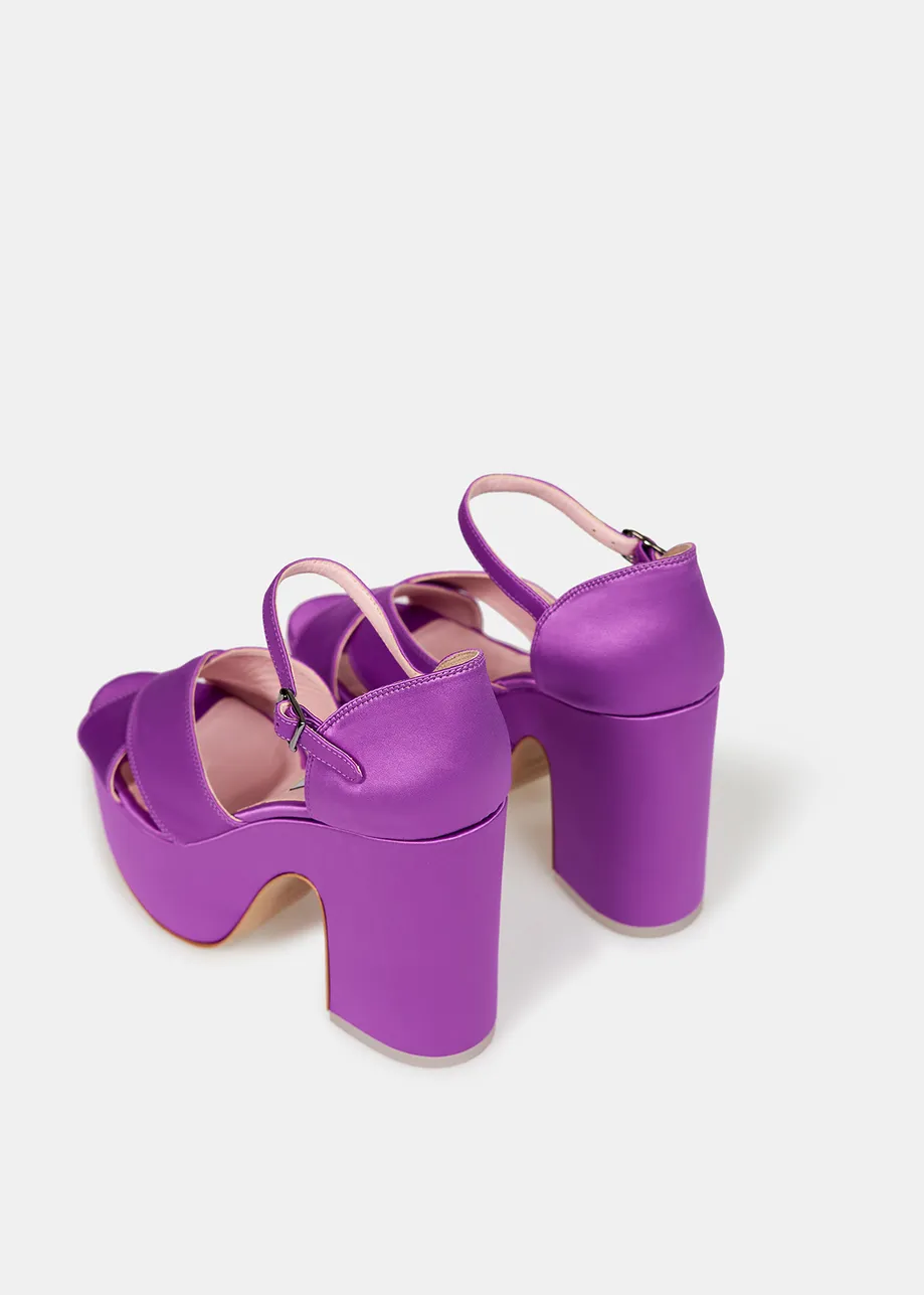 Purple satin platform sandals