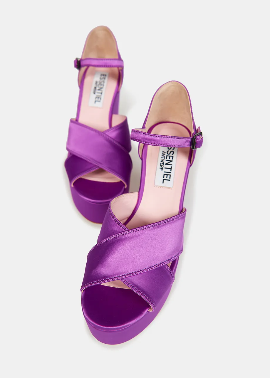 Purple satin platform sandals