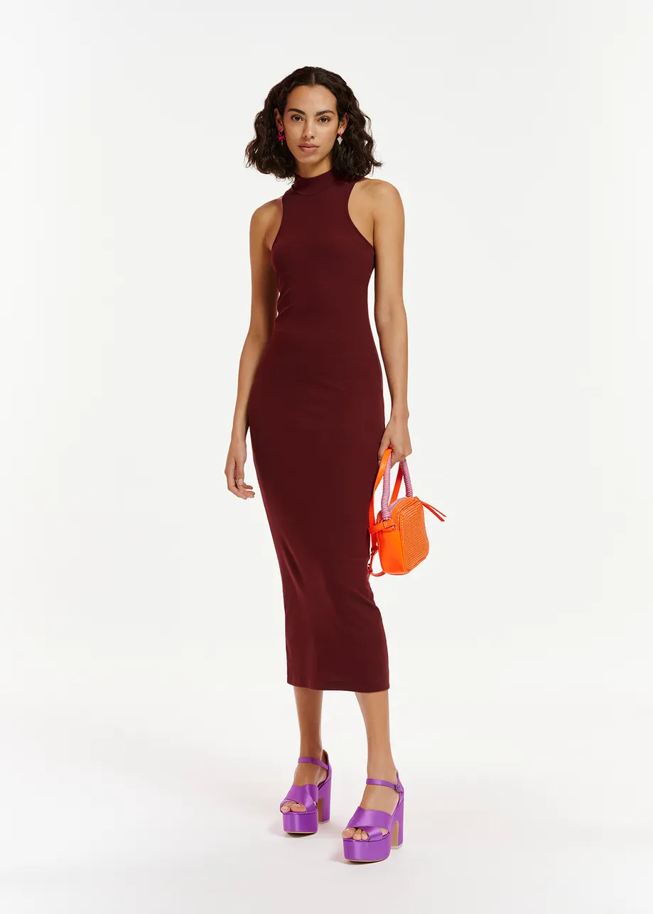 Bordeaux midi-jurk van biokatoen-jersey
