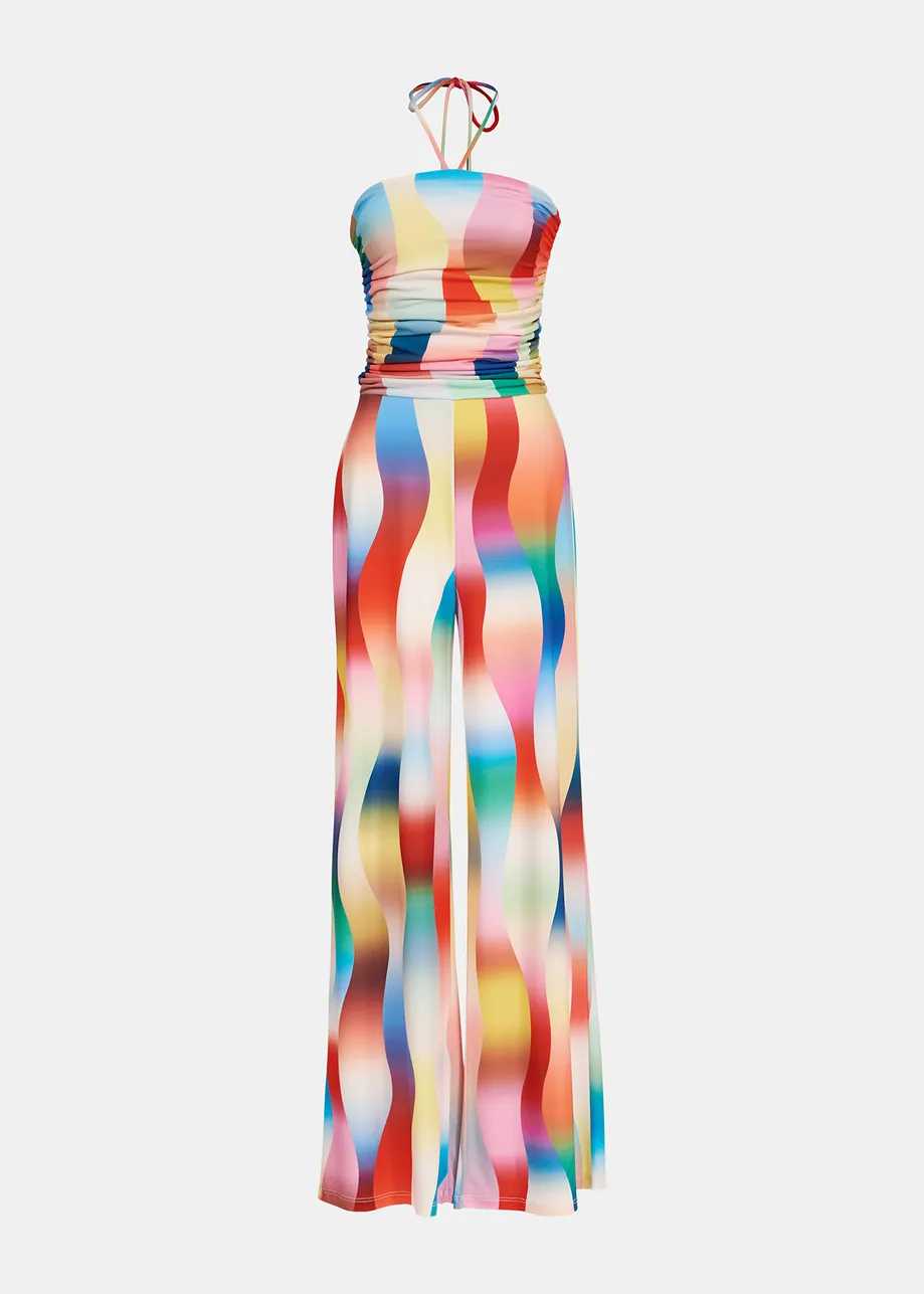 Multicolor stretch-jersey jumpsuit with graphic print