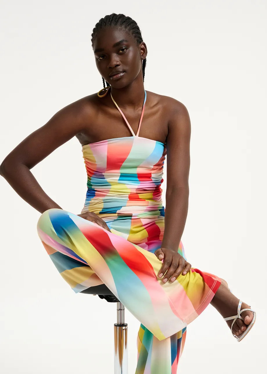 Multicolor stretch-jersey jumpsuit with graphic print
