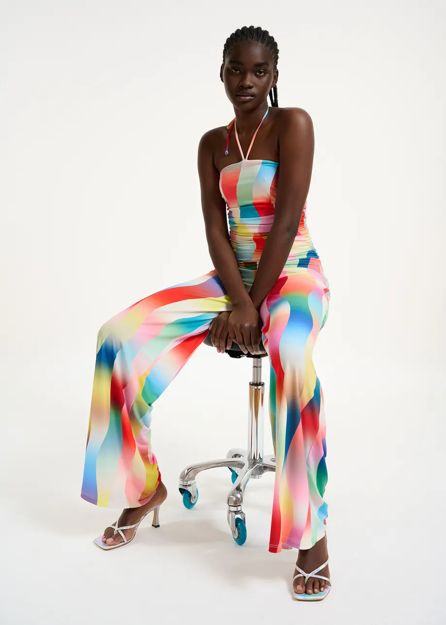 Multicolor stretch-jersey jumpsuit with graphic print