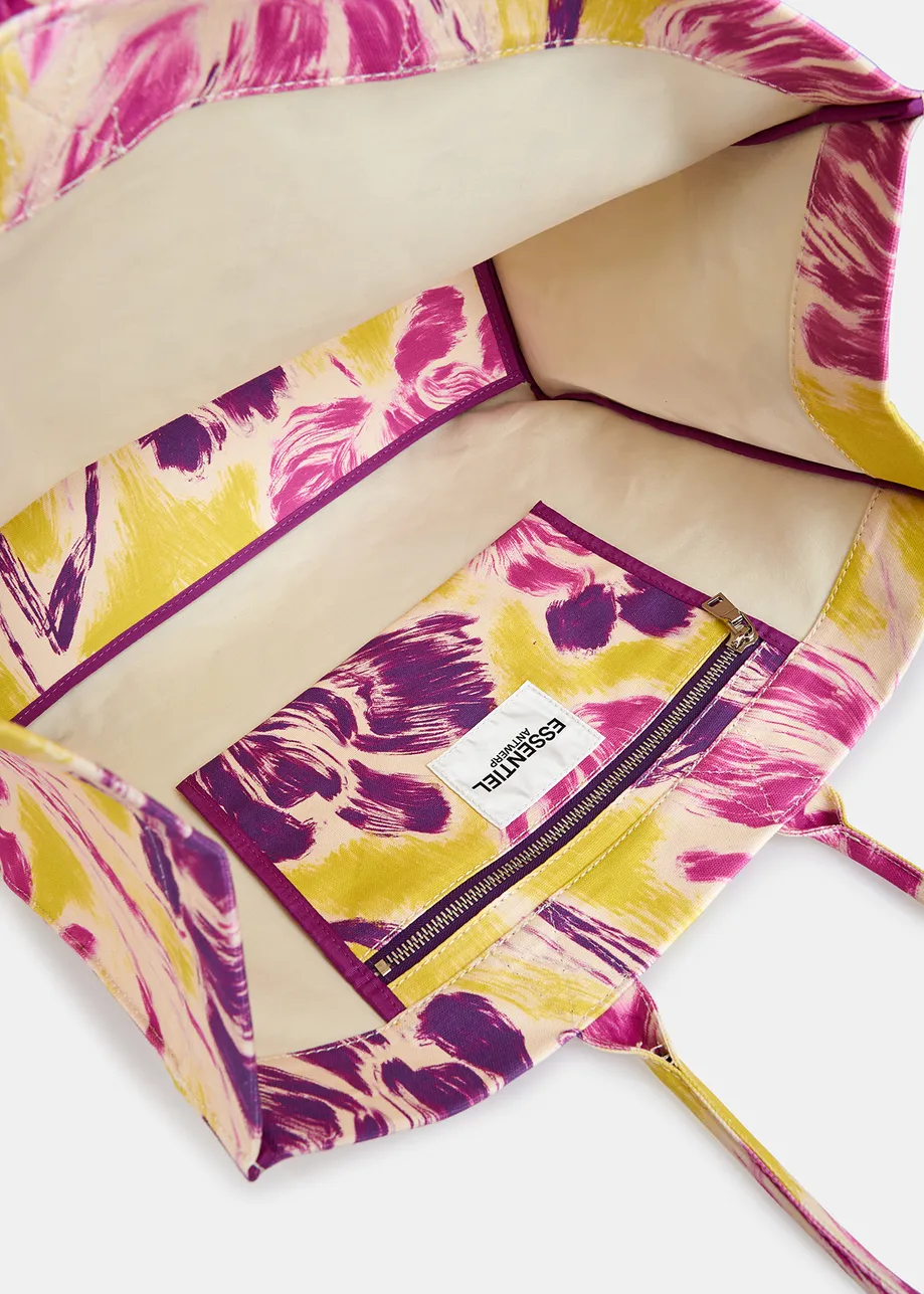 Katoenen draagtas met gele en paarse bloemenprint
