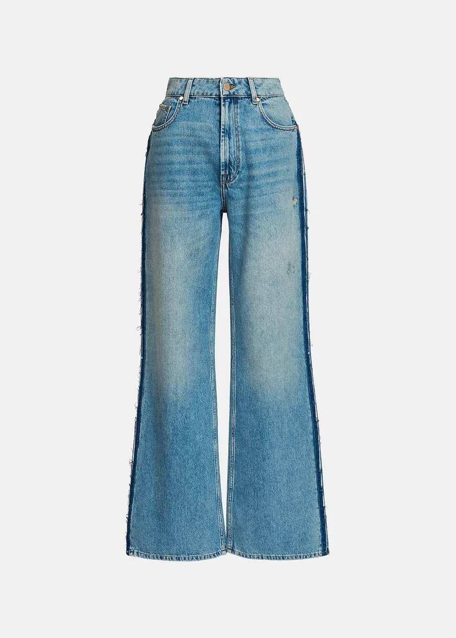 Wide-leg blue jeans