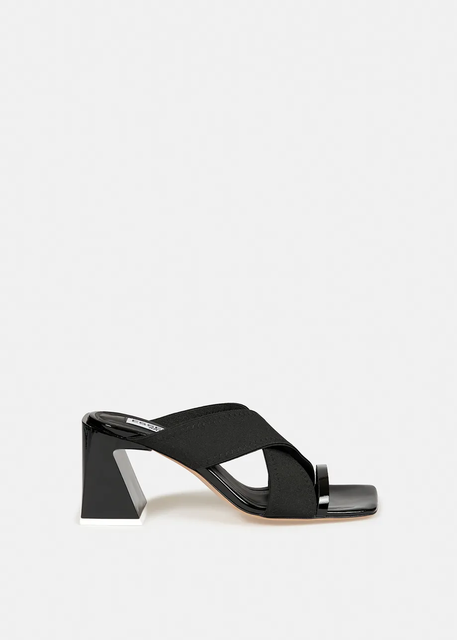 Black crossover-strap mules