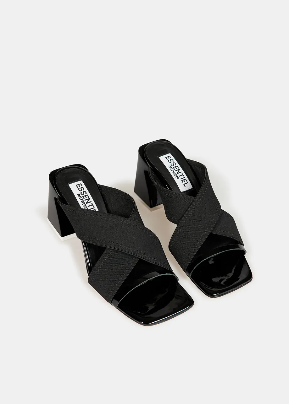 Black crossover-strap mules