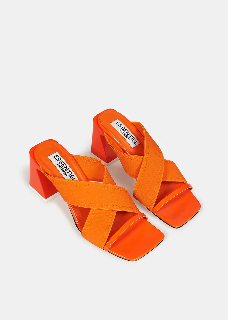 Orange crossover-strap mules