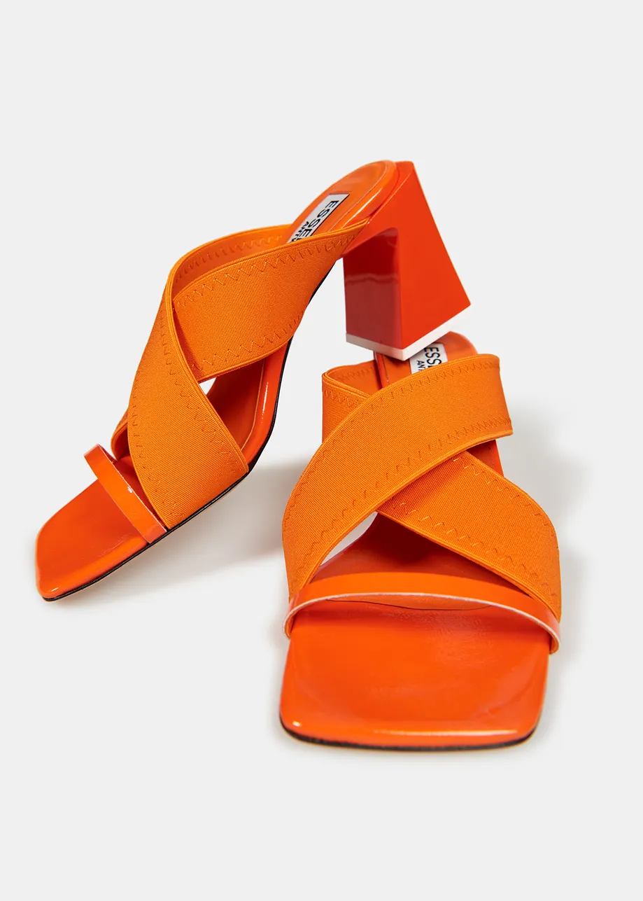 Orange crossover-strap mules