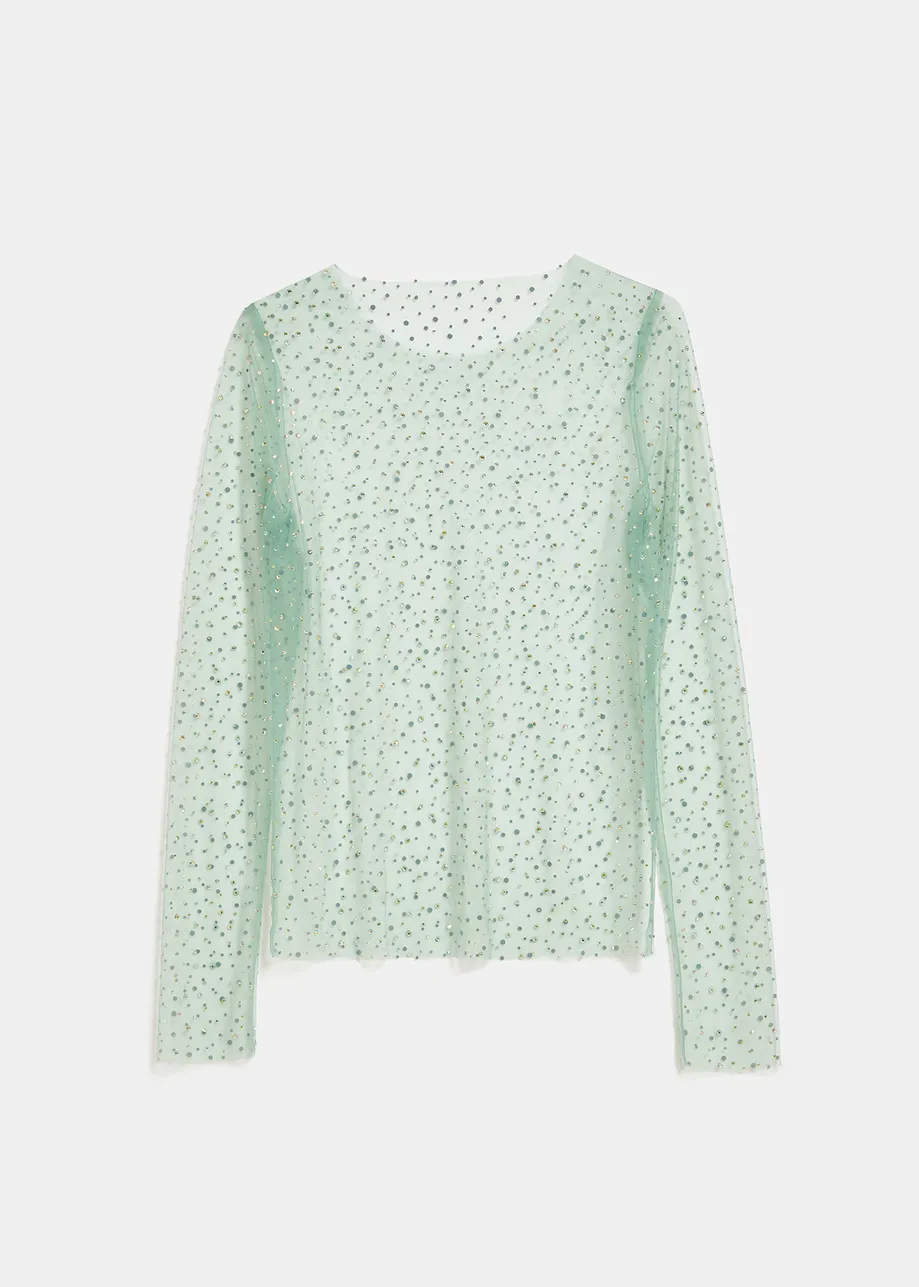 Top en mesh vert menthe &agrave; strass - collaboration avec WECANDANCE