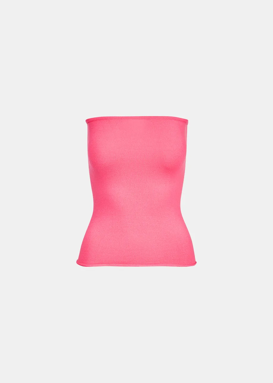 Top bandeau en tricot rose néon