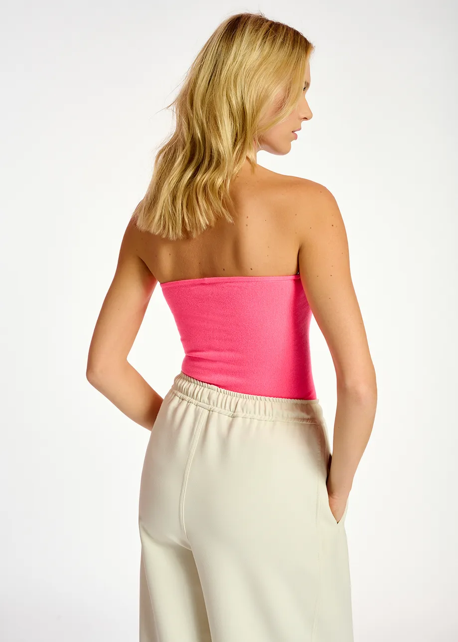 Top bandeau en tricot rose néon