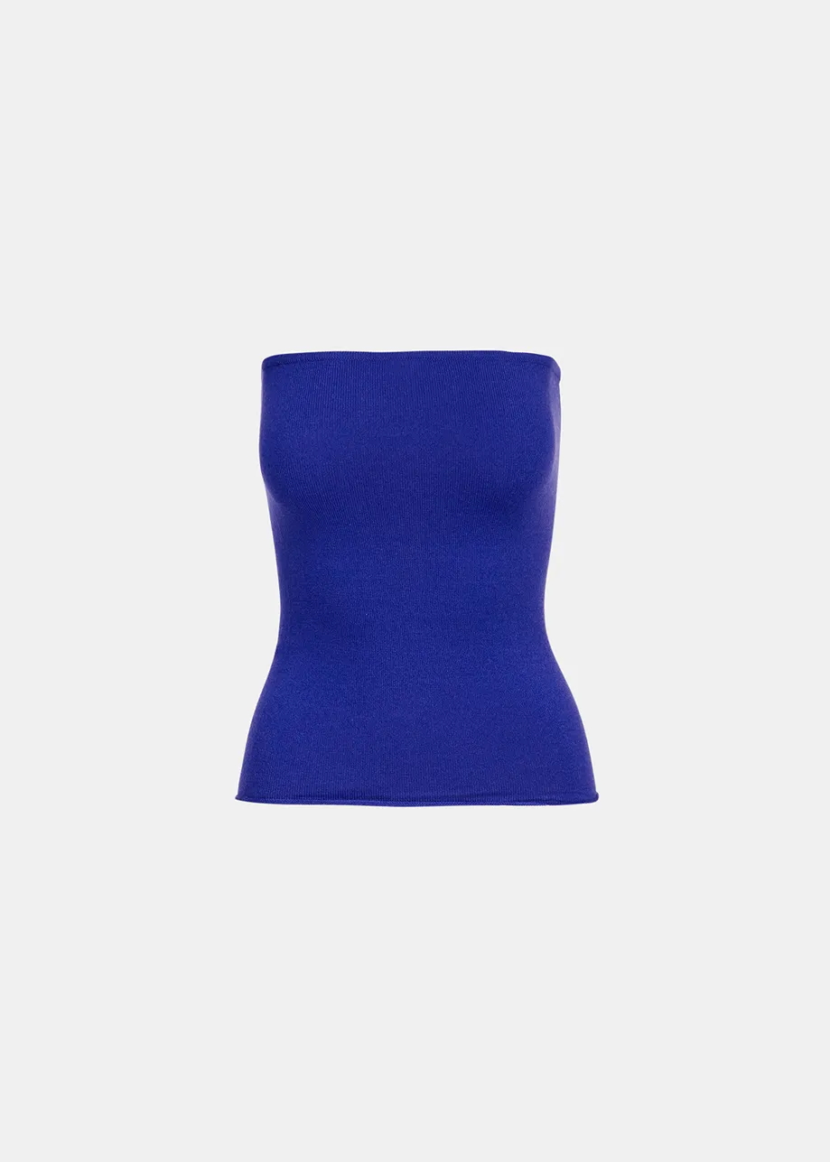 Dark blue strapless knitted top