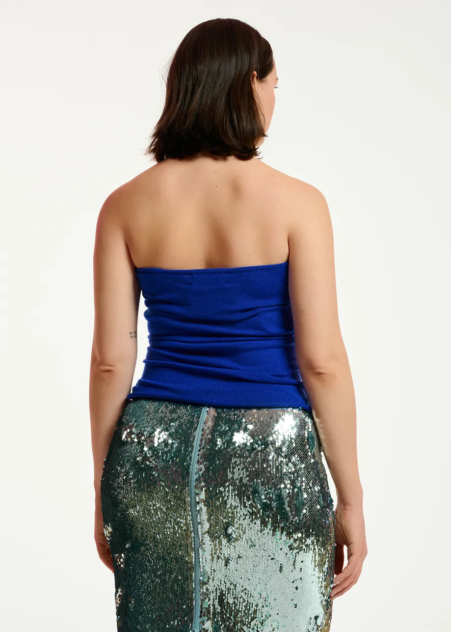 Dark blue strapless knitted top