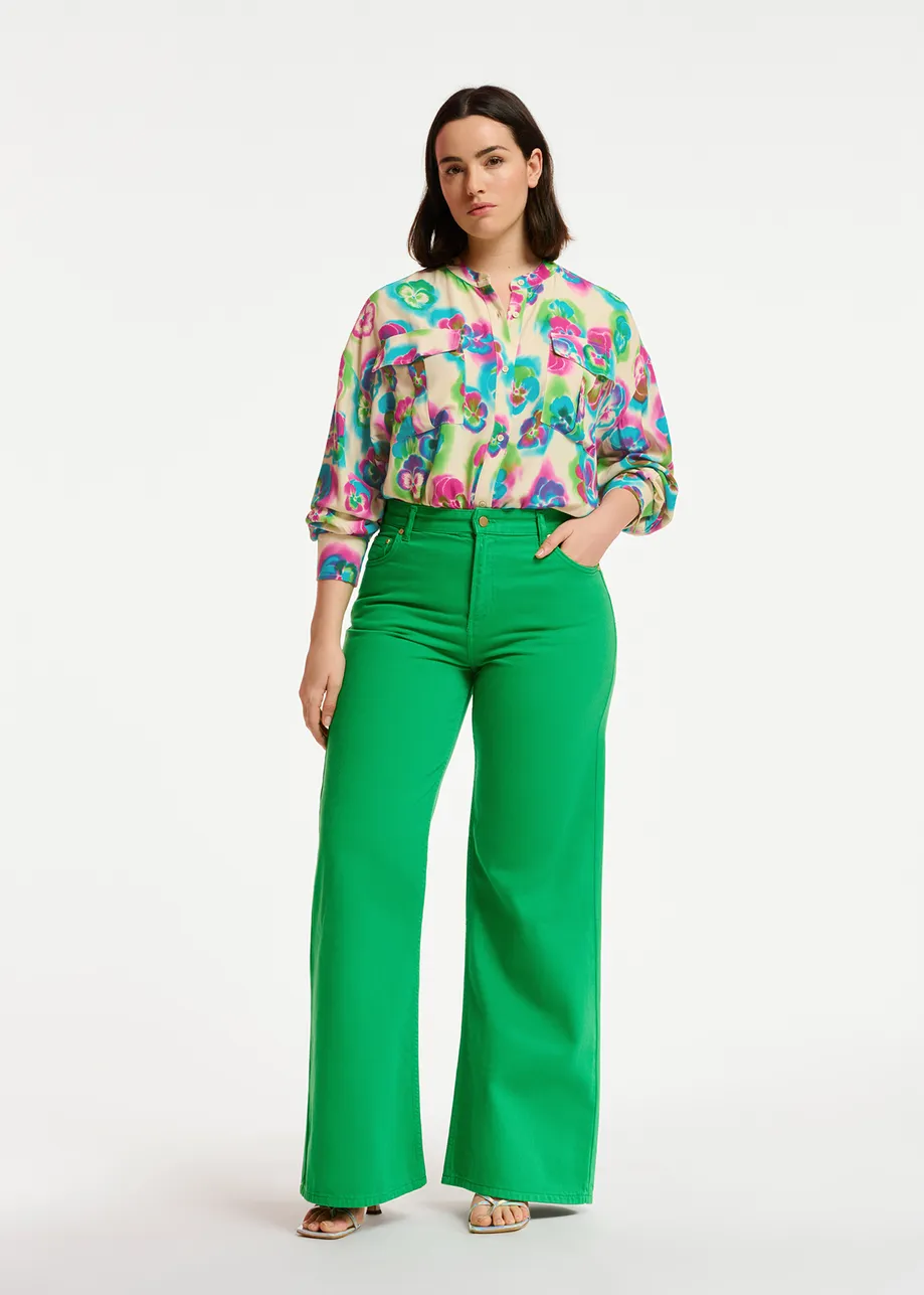 Multicolor oversized shirt with floral print