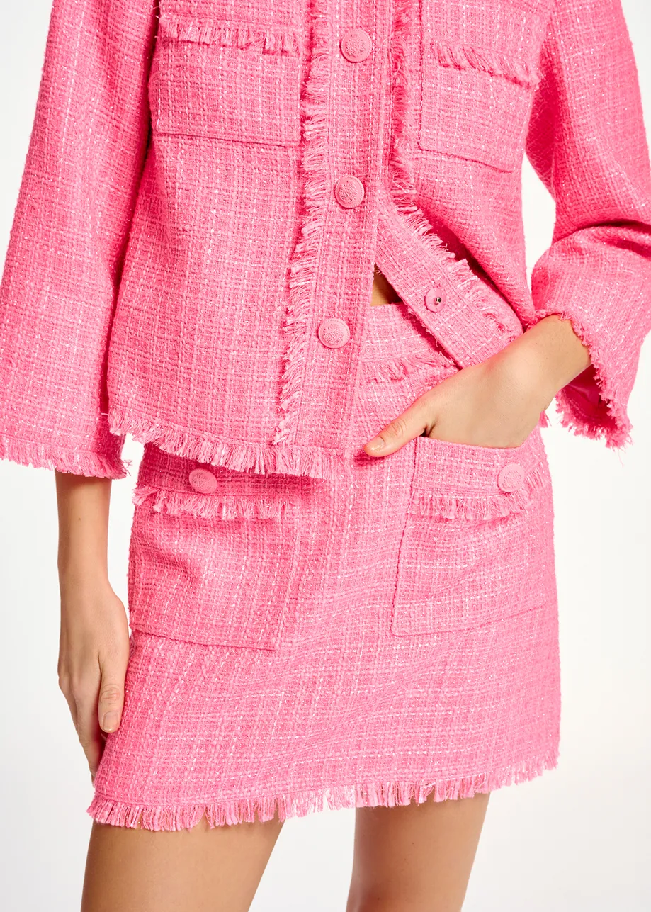 Neon pink tweed mini skirt