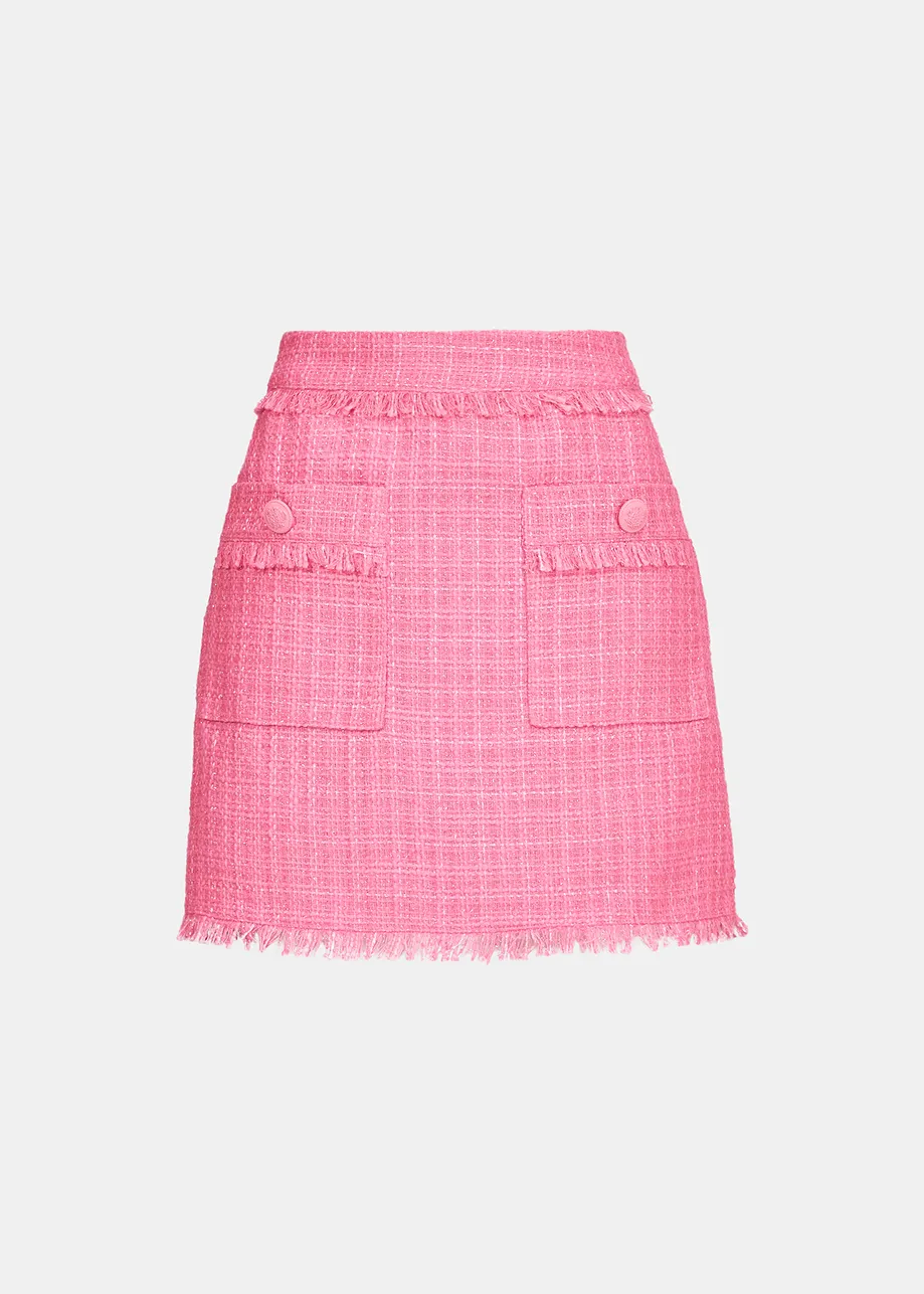 Neon pink tweed mini skirt