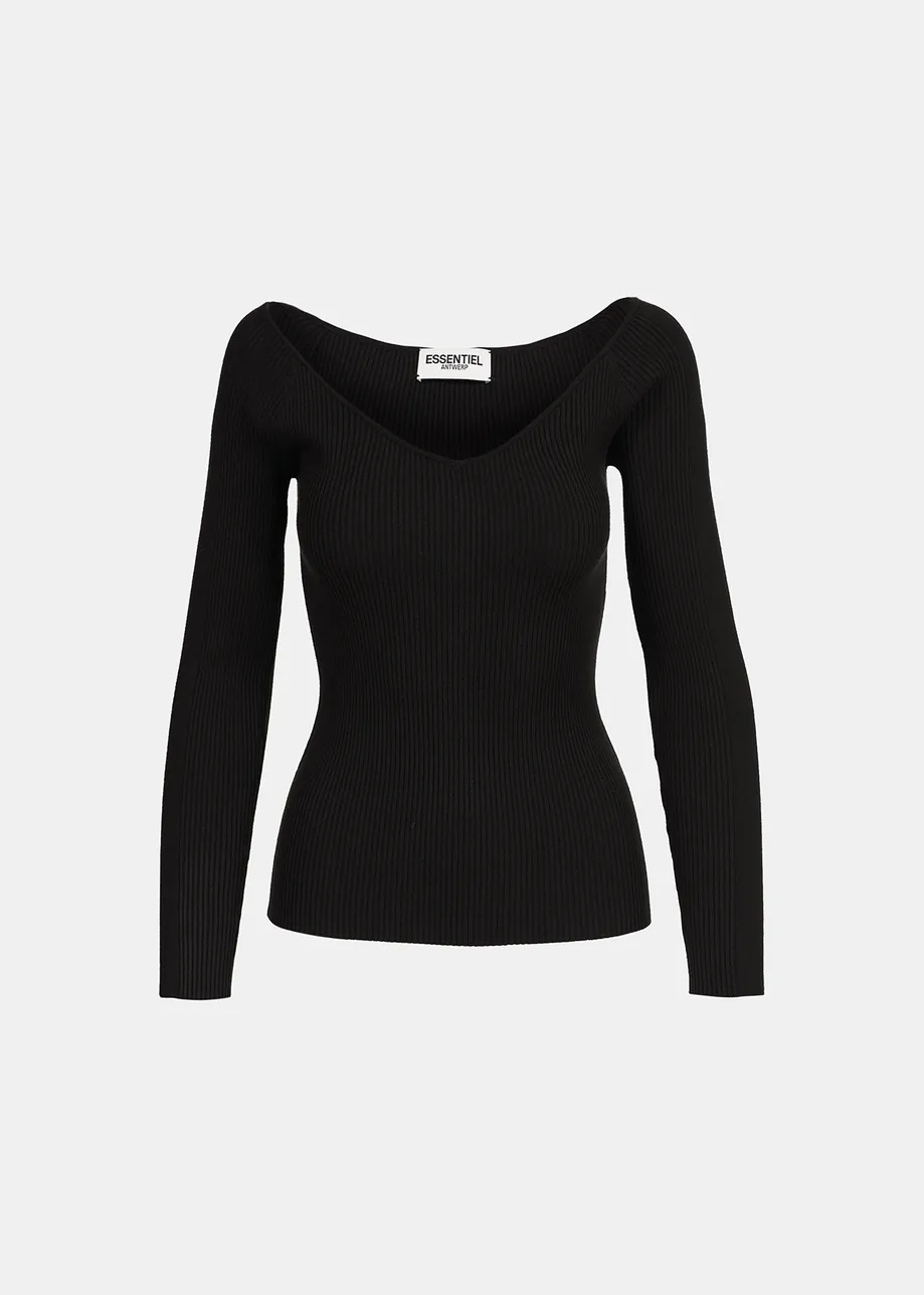Black slim-fit off-the-shoulder knit sweater