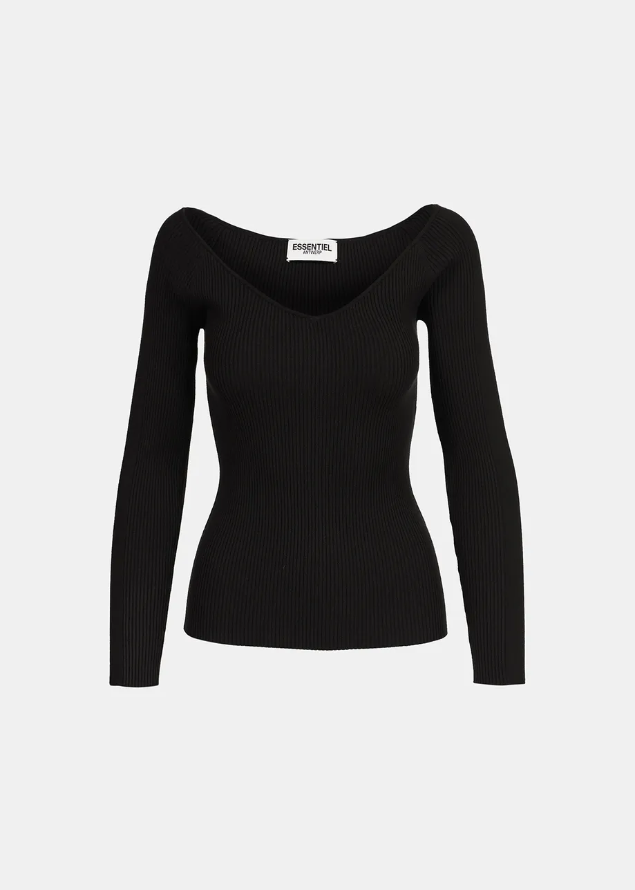 Black slim-fit off-the-shoulder knit sweater