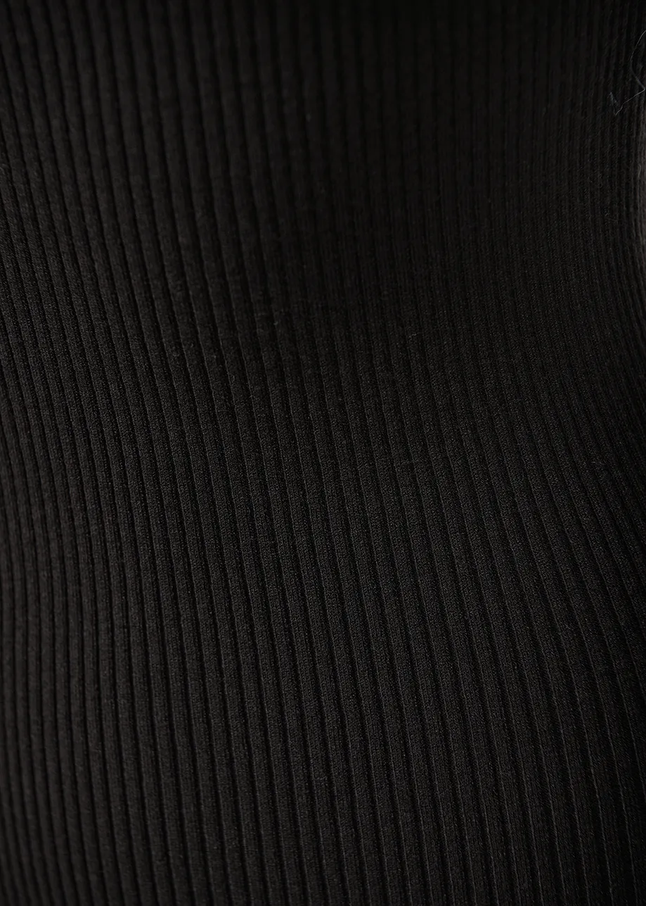 Black slim-fit off-the-shoulder knit sweater