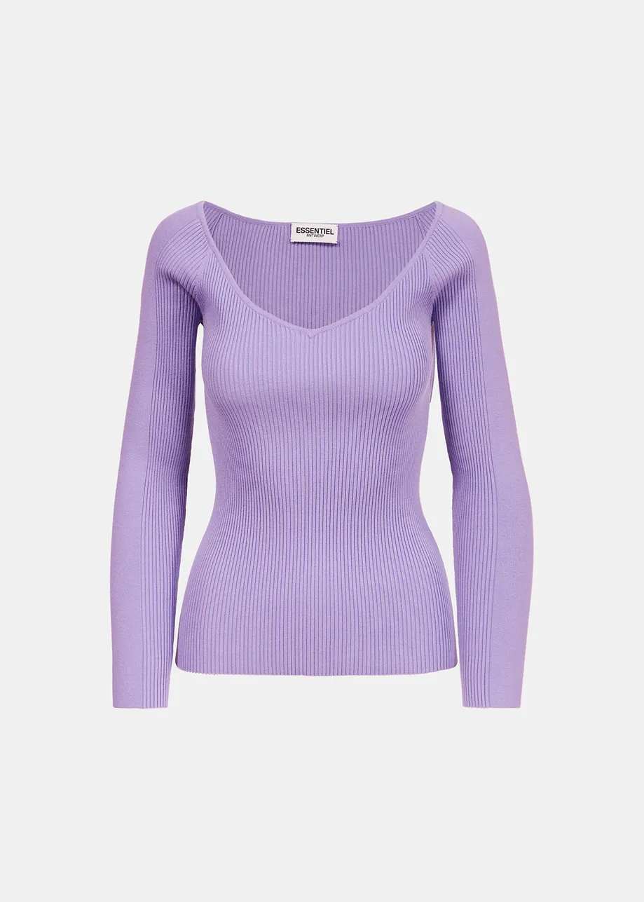 Lilac slim-fit off-the-shoulder knit sweater