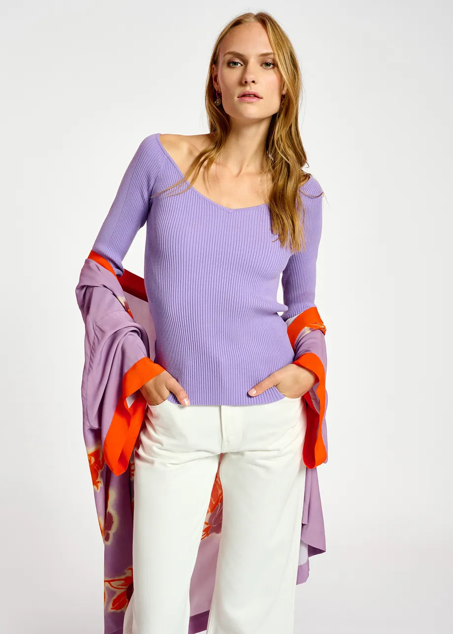 Lilac slim-fit off-the-shoulder knit sweater
