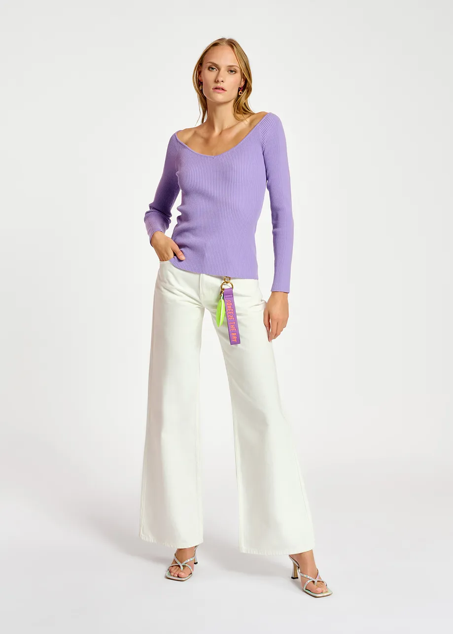 Lilac slim-fit off-the-shoulder knit sweater