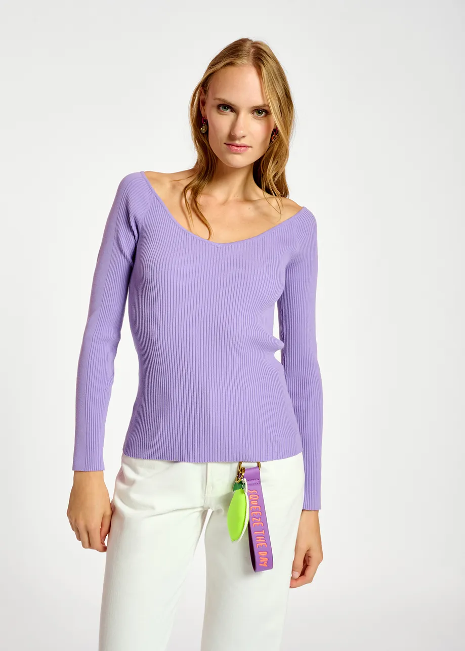 Lilac slim-fit off-the-shoulder knit sweater