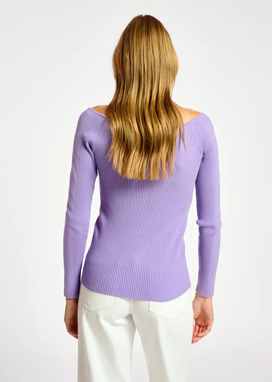 Lilac slim-fit off-the-shoulder knit sweater