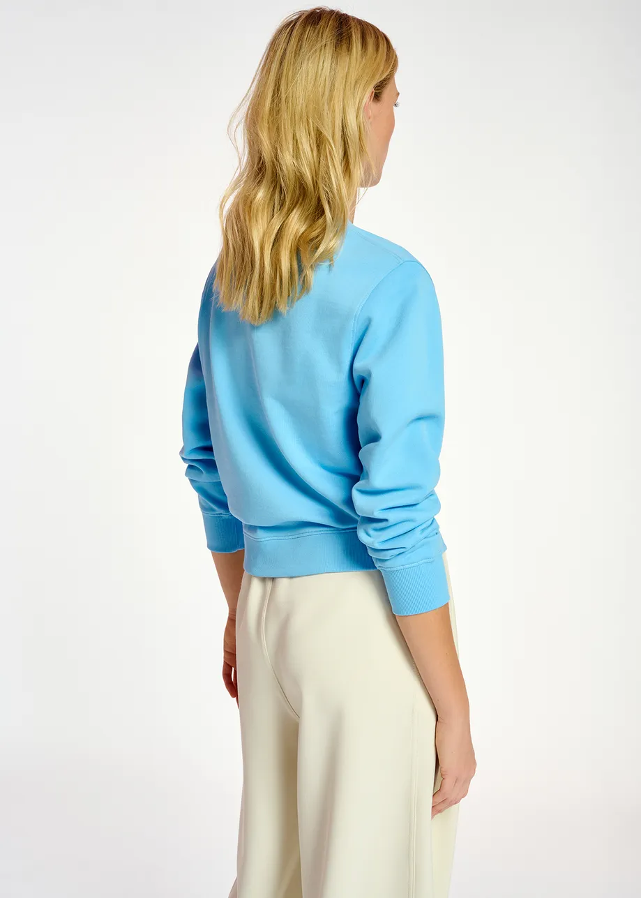 Blue sweatshirt with floral sequin embroideries