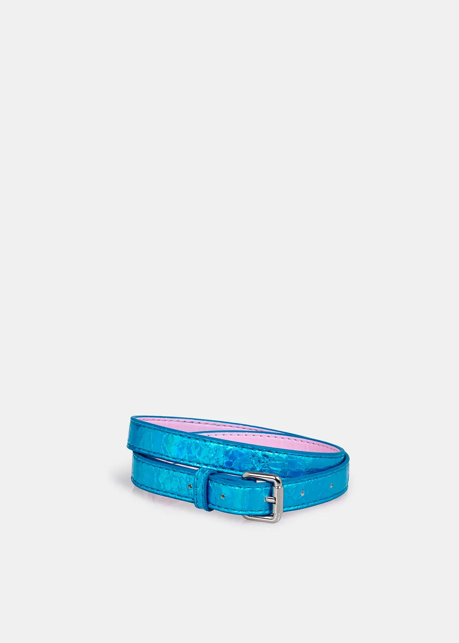 Blue metallic belt