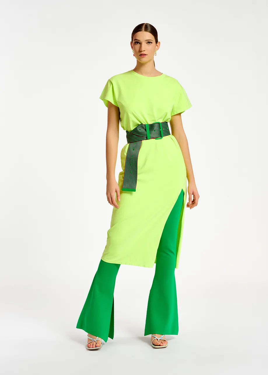 Neon yellow organic cotton-jersey T-shirt dress