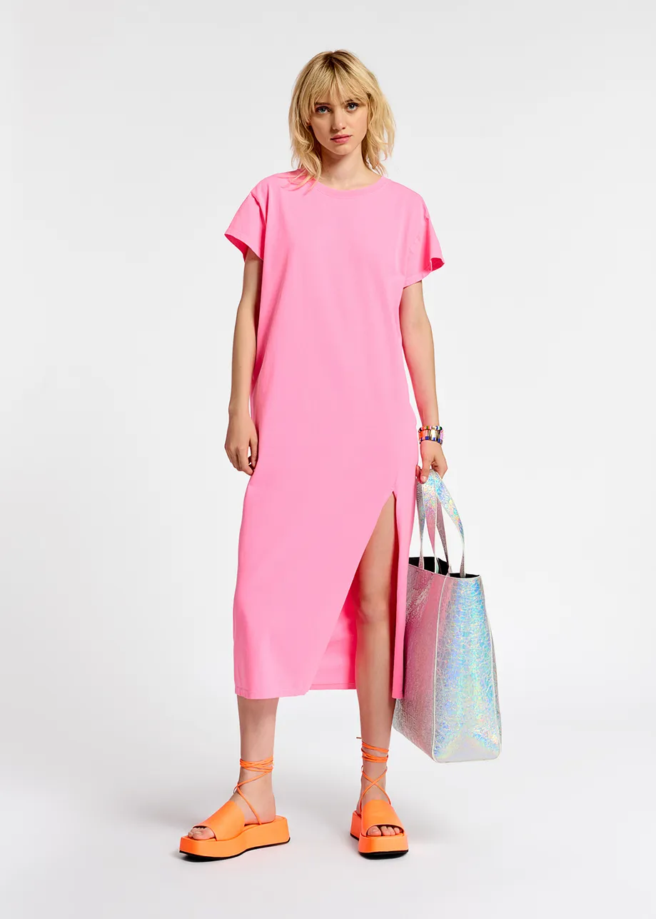 Neon pink organic cotton-jersey T-shirt dress