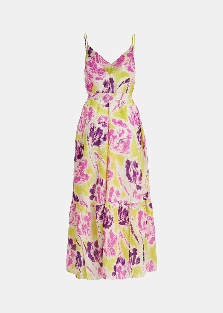 Maxi robe caraco à imprimé fleuri jaune et violette