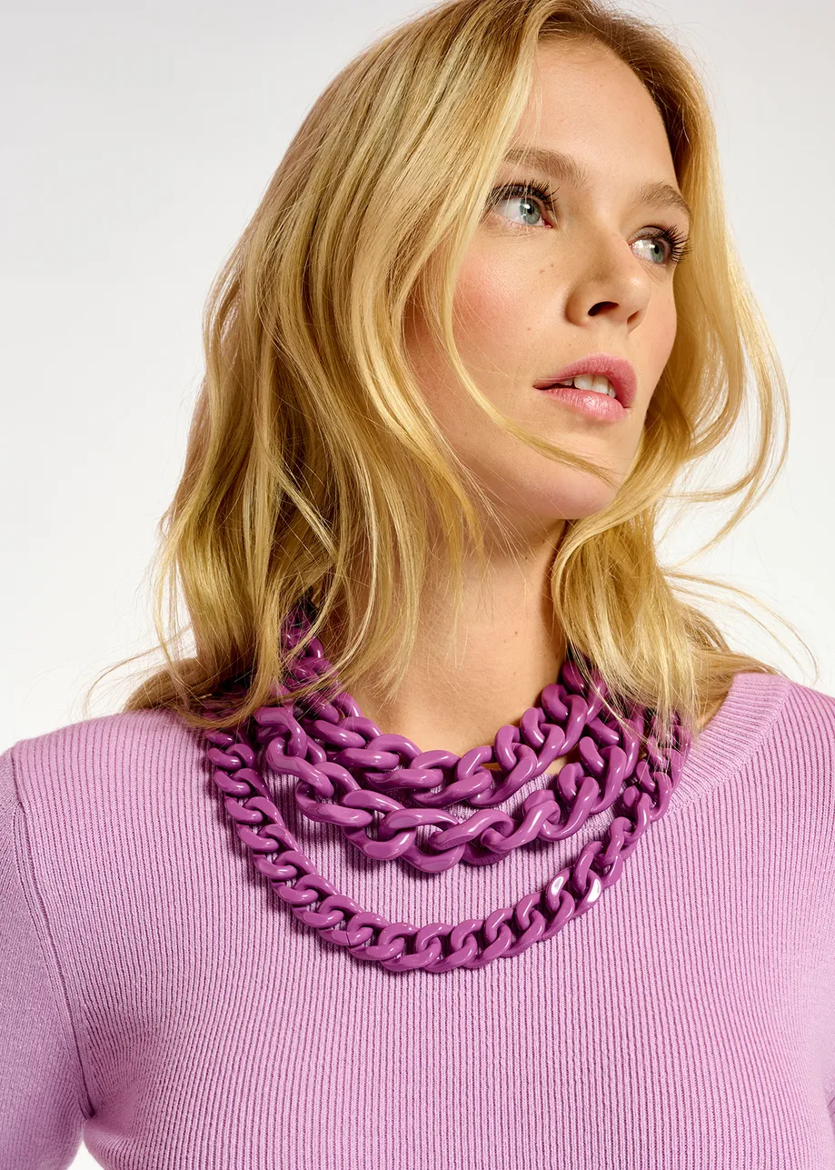 Purple layered resin chain necklace