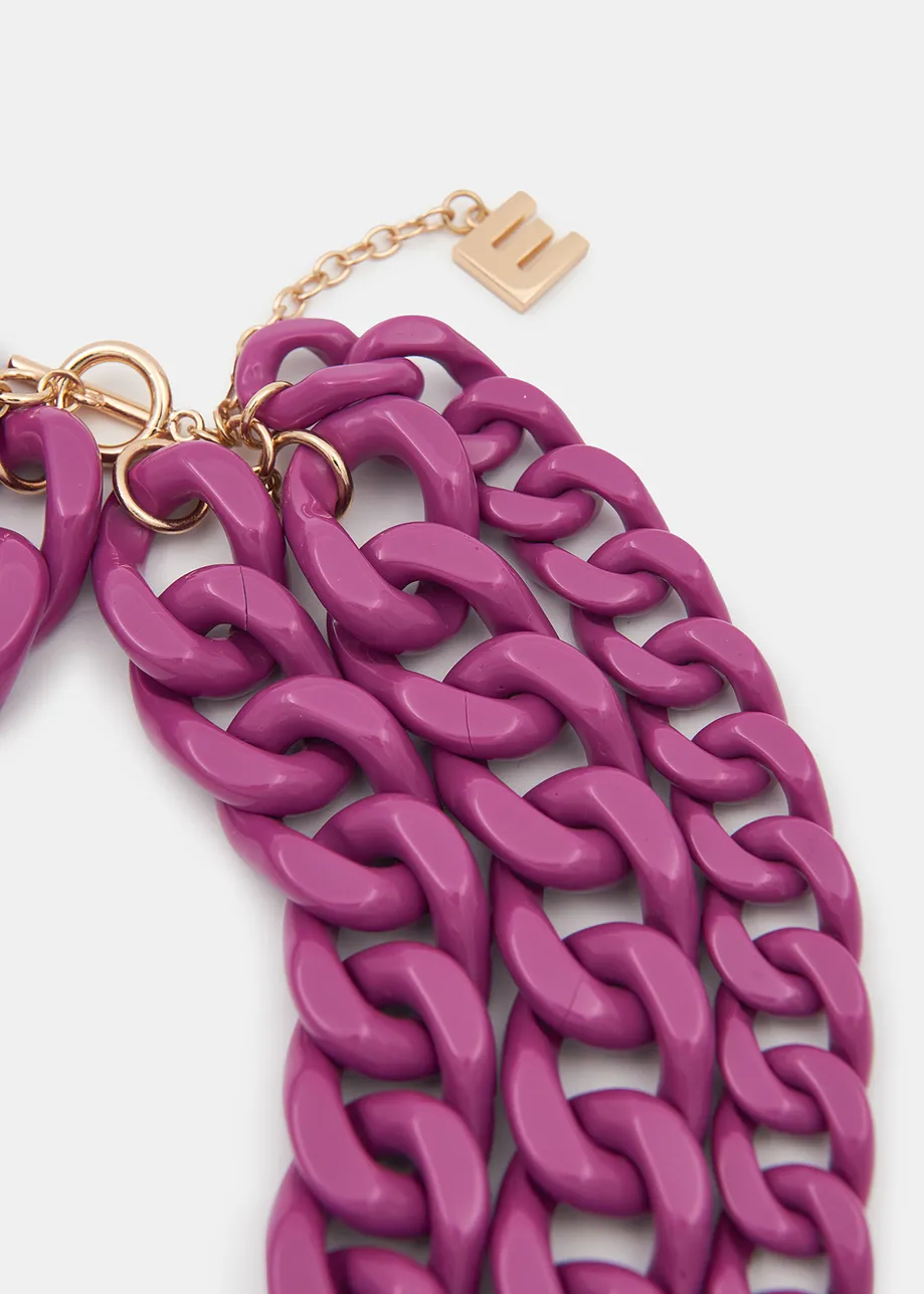 Purple layered resin chain necklace