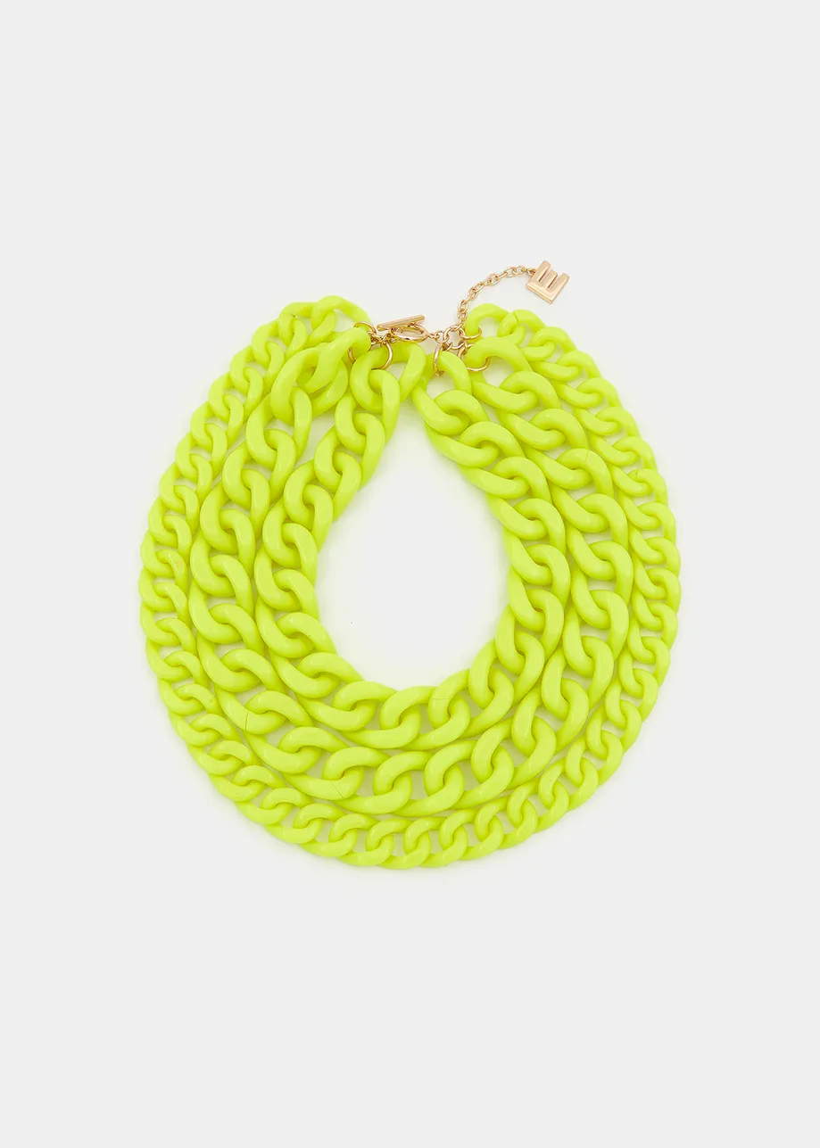 Neon yellow layered resin chain necklace