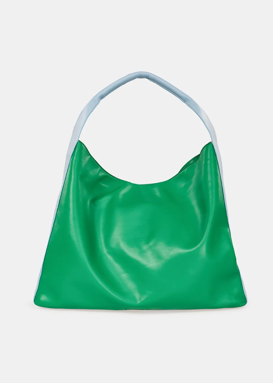 Cabas en faux cuir vert et bleu clair