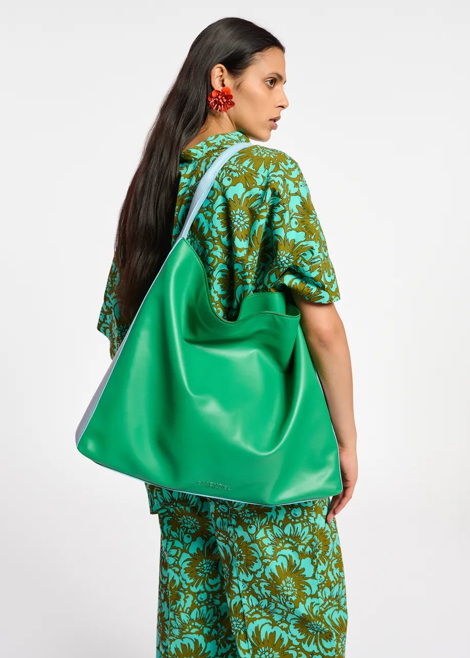 Cabas en faux cuir vert et bleu clair