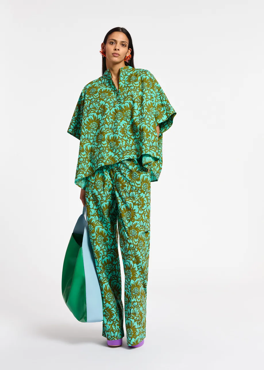 Cabas en faux cuir vert et bleu clair