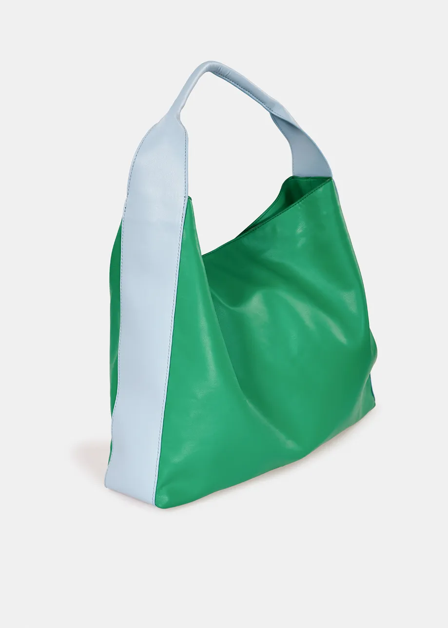 Cabas en faux cuir vert et bleu clair